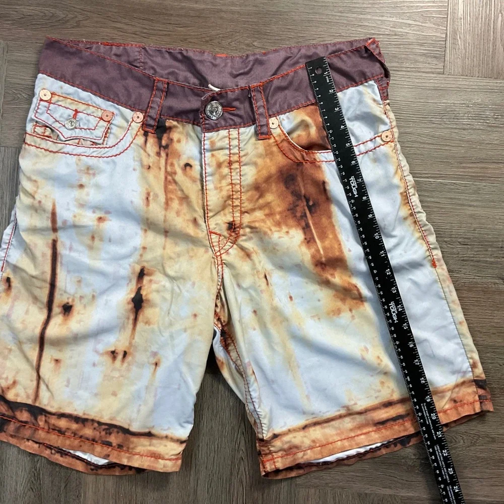 Y2K True Religion Section Tye Dye Surf Board Shorts Swim Trunks Mens 38 Brown
